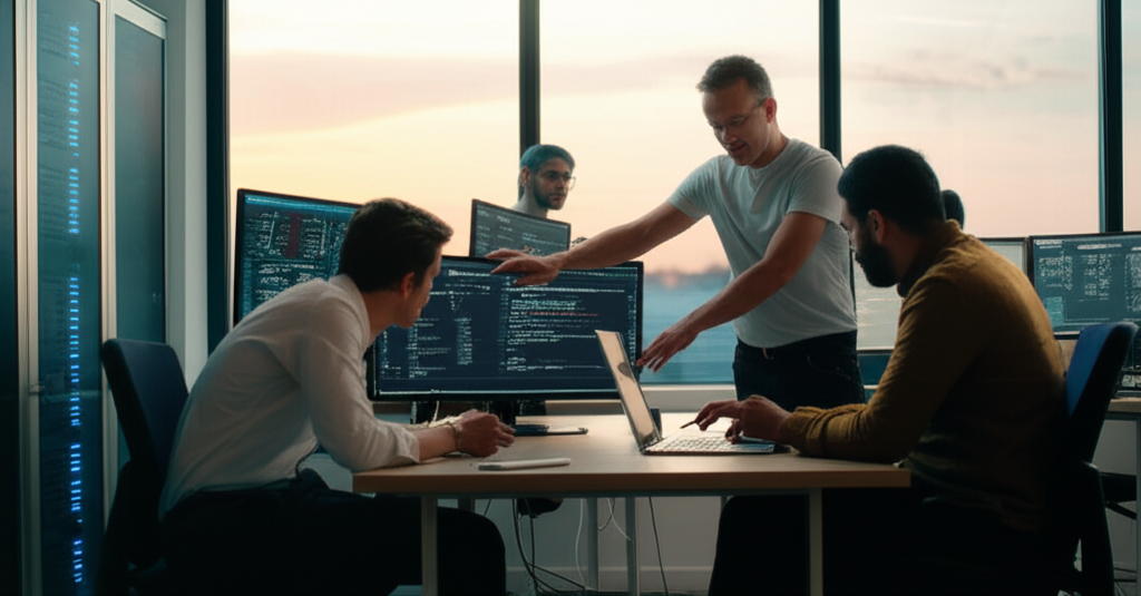 Professional IT team collaborating